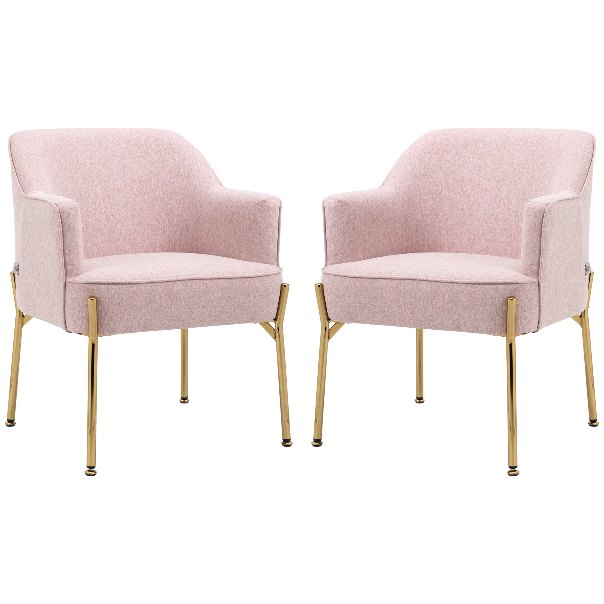 HOMCOM Accent Chair, Living Room Armchair, Vanity Chair with Gold Plating Metal Legs and Soft Padded Seat for Bedroom and Café, Set of 2, Pink